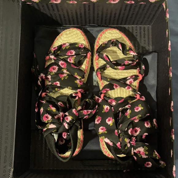 PRADA Floral Scarf Tie Espadrille Sandals - Picture 3 of 4